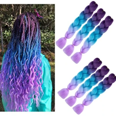 Abbildung von jumbo braids Kunsthaar Haar 6Packs Zum Einflechten Kanekalon hair Flechthaar extensions (Lila&amp;See Blau&amp;Helles Lila)