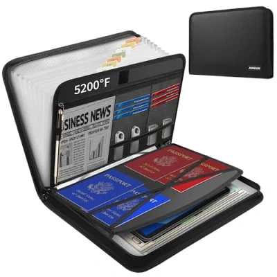Abbildung von JUNDUN Feuerfeste Dokumententasche mit 5200℉ Wärmeisolierung Dokumentenmappe A4 Fächermappe 13 Fächern Dokumentenbox Organizer Reißverschluss und Etiketten für Dateien mehr
