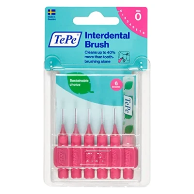 Abbildung von TePe Interdentalbürste, Original, Pink, 0,4 mm/ISO 0, 6 Stück, Plaque Entfernung, effiziente Reinigung der Zahnzwischenräume, Zahnseide, für schmale Lücken