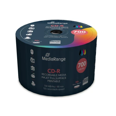 Abbildung von CD R 80 Min/700 MB MEDIARANGE 52x tintenstrahlbedruckbar Eco pack 50 Stück