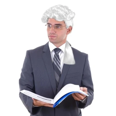 Abbildung von UILYNIU Edelmann Lord Richter Barock Perücke Herren mit Zopf Kostüm Perücken Rokoko lockig Marquis Halloween Cosplay langer Weiß perücke(Weiß)