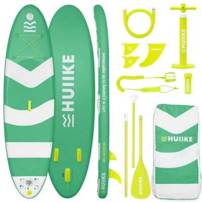 Abbildung von HUIIKE Stand Up Paddling Board mit Zubehör, Paddel, Finnen, Pumpe. Paddle Sup Aufblasbar Hohe Stabilität und Widerstandsfähigkeit. 305 x 84 15 cm, Belastbar bis 130 kg