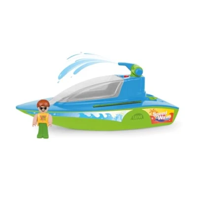 Abbildung von Lena BOAZZ Sportboot 36 cm, Spielzeugboot Indoor und Outdoor, für Kinder ab 2 Jahren, mit Wassertank Spritzfunktion, in Buntem Schaukarton, grün