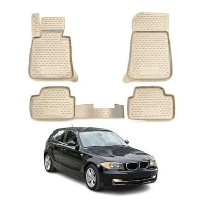 Abbildung von Fußmatten Gummimatten kompatibel mit BMW 1er E87 2004 2013 OMAC Gummi Beige