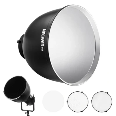 Abbildung von NEEWER 10,4″/26,5cm Reflektor mit mittlerem Fokus Bowens Mount 15/30 Wabengittern und weichem Tuch, 45 Diffusor Lampenschirm Kompatibel Godox Studio Strobe Blitzlicht Speedlite, FR26