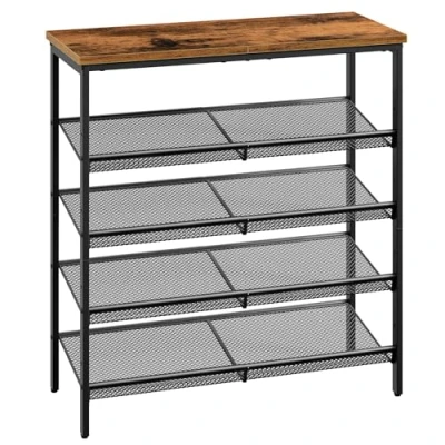 Abbildung von HOOBRO Schuhregal, 5 stöckiges Schuhablage, Schuhschrank, verstellbares Metallgitterregal, Geräumige Oberseite, für 16 20 Paar, Eingang, Korridor, Industrie, vintagebraun schwarz EBF12XJ01