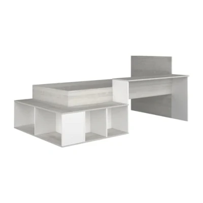 Abbildung von Vente unique Kombi Bett mit Stauraum und Schreibtisch 90 x 200 cm Naturfarbe Weiß RIGALI