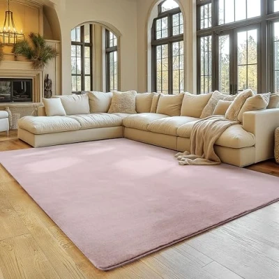 Abbildung von SIMPEX Teppich Wohnzimmer Rosa 140x200 cm Kurzflor Waschbar, weich &amp; rutschfest, modern einfarbiges Design für Wohnzimmer, Küche Schlafzimmer, Kinderzimmer