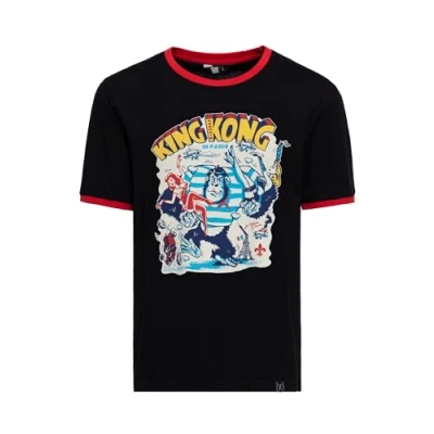 Abbildung von King Kerosin Herren T Shirt Ringer Vintage Retro Gorilla Comic Artwork Paris