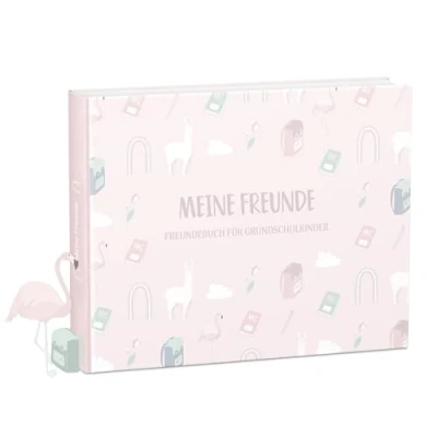 Abbildung von mintkind® „Meine Schulfreunde“ Freundebuch Schule Mädchen und Jungen Alpaka Design Freundschaftsbuch Grundschule Meine Freunde Buch Geschenk zur Einschulung Schulfreundebuch zum Ausfüllen