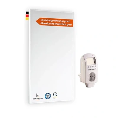 Abbildung von Könighaus Infrarotheizung 800 Watt mit TÜV SÜD + 10 Jahre Herstellergarantie ✓ Doppelter Überhitzungsschutz Heizkörper in 2 4 min auf Betriebstemperatur inkl. Thermostat