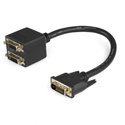 Abbildung von StarTech.com DVI D auf 2x 30cm Splitter Kabel Dual Link DVI25 Y Stecker/2x Buchse Adapter vergoldete Kontakte (DVISPL1DD)