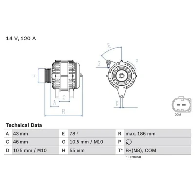Abbildung von BOSCH 0 986 083 290 Lichtmaschine 14V 120A FORD: FIESTA 6, MAZDA: 2 Schrägheck