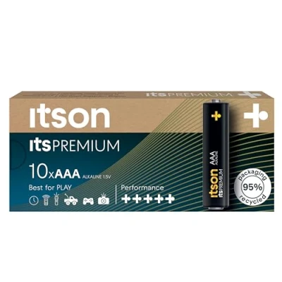 Abbildung von ITSON, Batterien AAA, 10 Stück, leistungsstarke Alkaline Batterien, 1,5V, umweltfreundliche Verpackung 95% recycelt, Made in EU, ideal für Spielzeug, Kameras, Spielcontroller und Haushalt