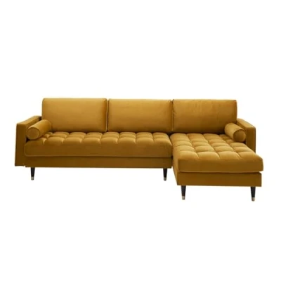 Abbildung von riess ambiente Ecksofa COZY VELVET 260cm senfgelb / schwarz gold, Einzelartikel 1 Teile, Wohnzimmer · Samt L Form Federkern Couch inkl. Kissen Barock