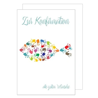 Abbildung von Edition Seidel Premium Glückwunschkarte zur Konfirmation mit Umschlag. Konfirmationskarte Karte Grusskarte bunte Hände Fisch Junge Mädchen (KF271 SW022)