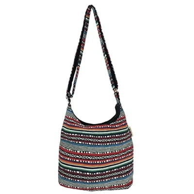 Abbildung von Sunsa Damen Umhängetasche. Hobo Tasche aus gewebter Baumwolle mit verstellbare Henkel. Crossbody Schultertasche Streifen Design. Geschenkideen für Frauen