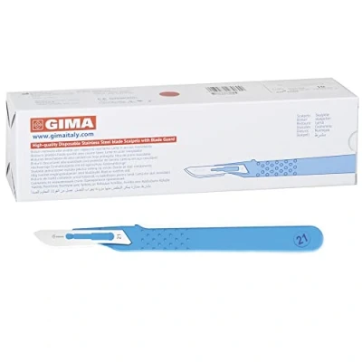 Abbildung von Gima Sterile Skalpelle aus rostfreiem Edelstahl, Handgriff ABS, zum Einmalgebrauch, Standard, Nr. 21, 10 einzeln verpackte