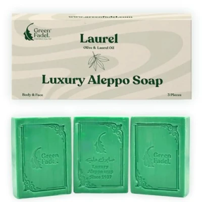 Abbildung von GREEN FADEL (Luxury) Aleppo Seife Original Olivenöl &amp; Lorbeeröl, 3 Stück, Olivenölseife, Naturseife, Luxury Soap, für Gesicht Körper