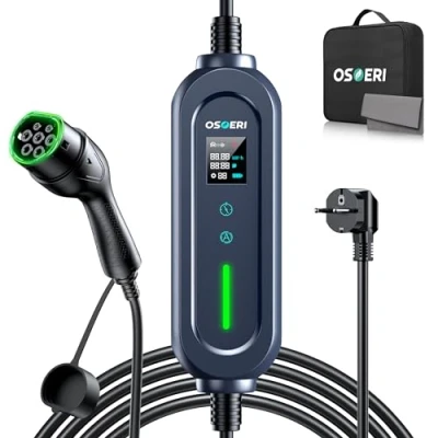 Abbildung von Osoeri EV Ladekabel Typ 2 Tragbare 3.68kW, 7.5M Ladegerät Schuko 6/8/10/13/16A Einstellbare Strom &amp; 012H Reservierungszeit, IP66 Wasserdichte Ladebox mit Tragetasche für EVs PHEVs Ladestation