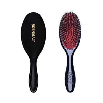 Abbildung von Denman Cushion Hair Brush (Small) with Soft Nylon Quill Boar Bristles Porcupine Style for Grooming, Detangling, Straightening, Blowdrying and Refreshing Black, P081S