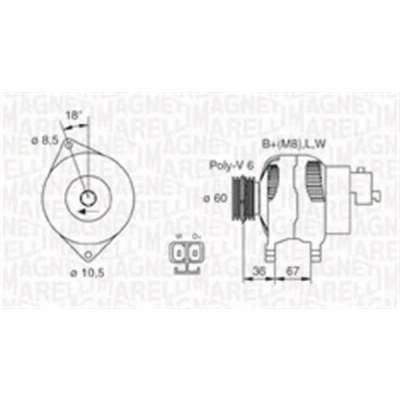 Abbildung von MAGNETI MARELLI 063731521010 Lichtmaschine 14V 100A OPEL: Meriva A, Corsa C Schrägheck, Astra G CC, HONDA: CIVIC 7 Hatchback