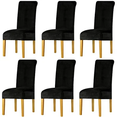 Abbildung von LANSHENG Stretchy Stuhlbezüge für Esszimmerstühle, Stretch Spandex mit Gummiband Stuhlbezug,Velvet Large Dining Chair Schonbezüge Restaurant Hotel Party Bankett (Schwarz,6 Pack(M))