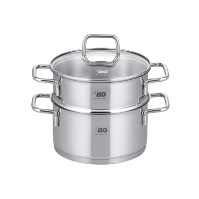 Abbildung von Elo Dampfgartopf CITRIN, Grau, Ø 18 cm, 2 Liter, mit Glasdeckel, Edelstahl, Literskala, Dampfgareinsatz