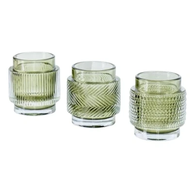 Abbildung von levandeo 3er Set Teelichthalter Glas Grün H8cm Kerzenhalter Vintage Retro Tischdeko Windlicht Deko Kerze Kerzenständer