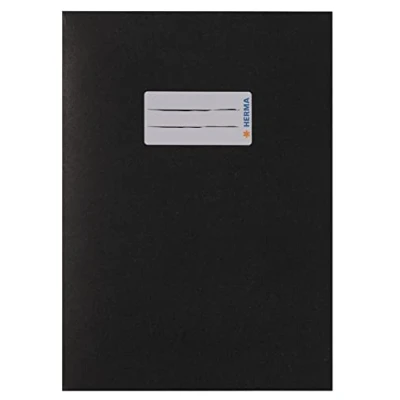 Abbildung von HERMA 7088 Heftumschlag A5 Papier Schwarz, Hefthülle mit Beschriftungsfeld aus extrem kräftigen &amp; satten Farben, Heftschoner für Schulhefte, farbig