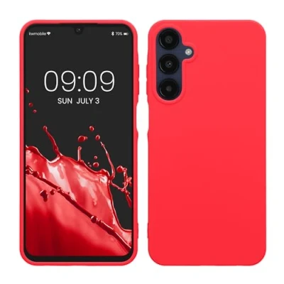 Abbildung von kwmobile Hülle kompatibel mit Samsung Galaxy A25 weiches TPU Silikon Case Cover geeignet für kabelloses Laden Neon Pink