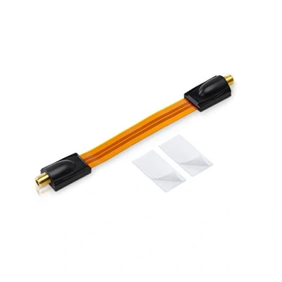 Abbildung von conecto CC50242 Premium Fensterdurchführung für SAT Kabel koaxial inkl. Klebepads (F Kupplung auf F Kupplung, vergoldet) Klebepads, 20 cm …
