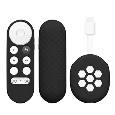 Abbildung von kwmobile 2X Hülle für Fernbedienung und Streaming Gerät kompatibel mit Google Chromecast 2020 4K (not for New Generation) Silikon Case Set TV Zubehör in Schwarz