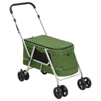 Abbildung von vidaXL Hundewagen Faltbar Grün 100x49x96cm Leinenstoff Hundebuggy Hundetrolley