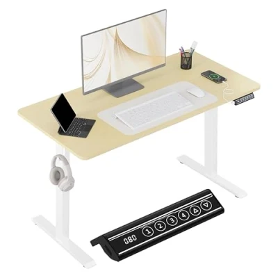 Abbildung von WOLTU Höhenverstellbarer Schreibtisch 120x60 cm, elektrischer Tisch, Computertisch mit USB Ladeanschluss, Stehschreibtisch Memory Steuerung, Eiche, TS194nh02