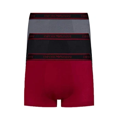 Abbildung von Emporio Armani Herren 3 Pack Trunk Badehose, Rot/Anthrazit/Schwarz, Small