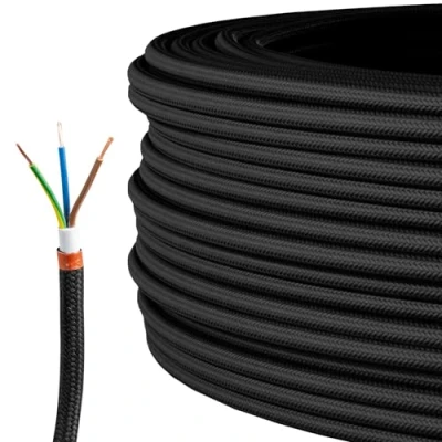 Abbildung von Textilkabel für Lampe, Stoffkabel 3 adrig (3x0,75mm²), Schwarz Meter