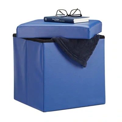 Abbildung von relaxdays Sitzhocker Faltbarer Kunstleder, Blau