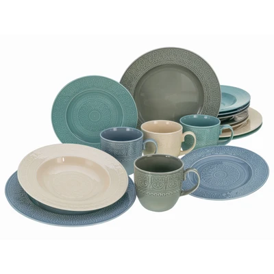 Abbildung von CreaTable Kombiservice &quot;Geschirr Set Classico colors&quot;, (Set, 16 tlg., Kaffeeservice und Tafelservice im Set, für 4 Personen), Service, mit ausdrucksstarkem Relief, Teile, Personen