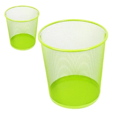 Abbildung von Leviatan Papierkorb Büro 12L Abfalleimer, aus Drahtgeflecht Mülleimer, Papiereimer Metall Büroeimer Mesh Runder, Limonenfarben 2 Stück