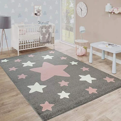 Abbildung von Paco Home Kinderteppich &quot;Capri 330&quot;, rechteckig, Kurzflor, Motiv Sterne, Pastell Farben, Kinderzimmer