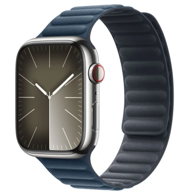 Abbildung von Apple Watch Armband Original Echtes Leder Blau Geeignet für Series 1 9 / SE Ultra (2)