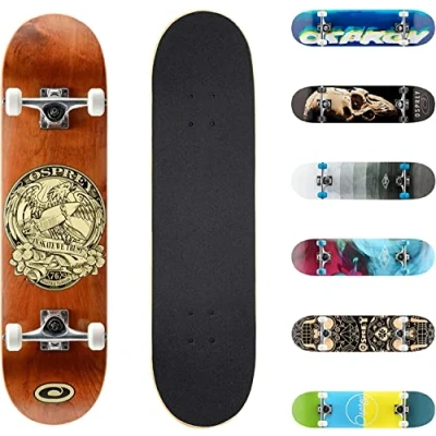Abbildung von Osprey Komplettes Skateboard, 78,7 x 20,3 cm, Doppel Kick Skateboard für Kinder und Erwachsene, konkaves Deck, inklusive Griffband, Deck Rädern, in Sk8 Vertrauen wir Mehreren Designs