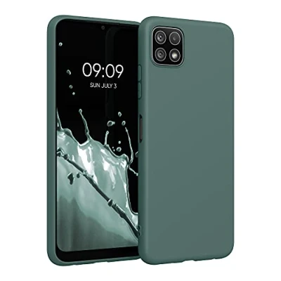 Abbildung von kwmobile Hülle kompatibel mit Samsung Galaxy A22 5G weiches TPU Silikon Case Cover geeignet für kabelloses Laden Blaugrün