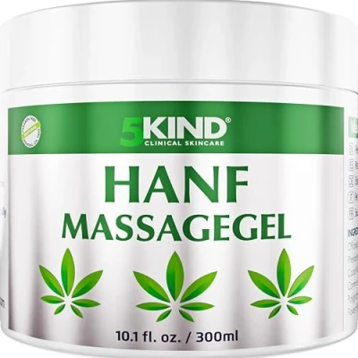 Abbildung von 5kind Hochdosiertes Hanf Aktivgel Hanfsalbe 300ml Gel Beruhigt Gelenke und Muskeln, Füße, Knie, Nacken, Schultern, gegen Rückenschmerzen &amp; Muskelkater Schmerzgel mit natürlichen Extrakten