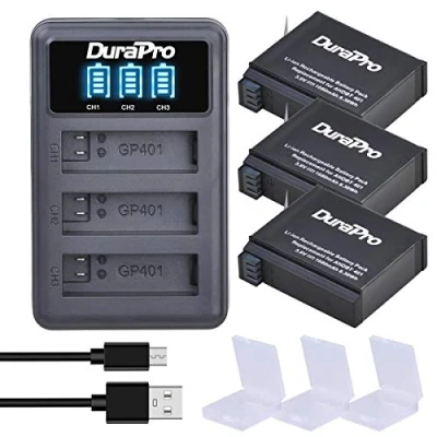 Abbildung von DuraPro 3X 1680mAh Akku + USB LED 3 Kana Ladegerät für GoPro Hero4 Hero 4 AHDBT 401 Action Kamera