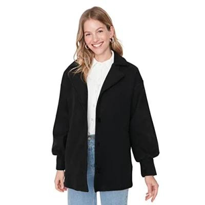 Abbildung von Trendyol Damen Oversize Basic Plain Webstoff Mantel Coat, Schwarz, 38 EU