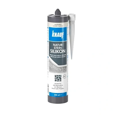 Abbildung von Knauf Naturstein Silicon Hochleistungs, Stein Silikon zum Abdichten, ideal geeignet für das Verfugen von Marmor und Granit, 300 ml, Manhatten