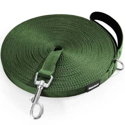 Abbildung von HAPPY HACHI Schleppleine für Hunde, 3m /5m /10m /15m /20m /33m Nylon Hundeleine mit Robuste &amp; Wetterfeste, Trainingsleine D Karabiner und Griffpolster Große bis Kleine Hunde (20m, Green)