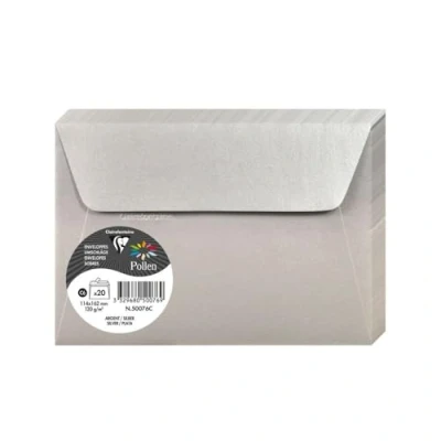 Abbildung von Clairefontaine 50076C Packung mit 20 Umschläge Pollen selbstklebend, Format C6 11,4x16,2cm, 120g, ideal für Ihre Einladungen und Korrespondenz, Silber, 1 Pack